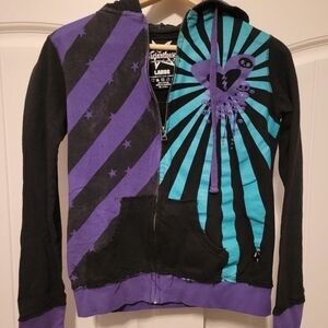 Large Black, Purple & Teal Graphic Zip Hoodie